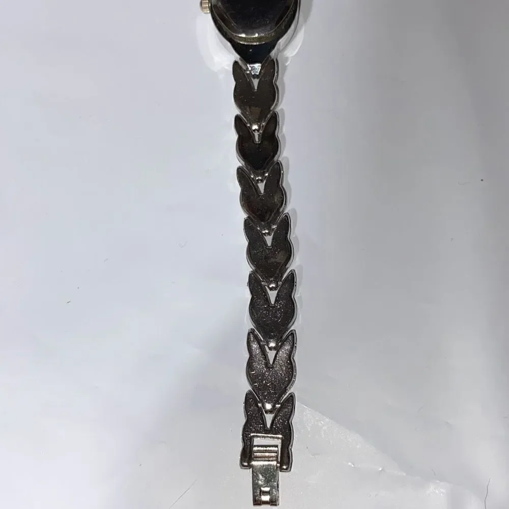 Cote d' Azur Women's Silver Rhinestone Ringed Chevron‎ Link Band Quartz Watch OS
